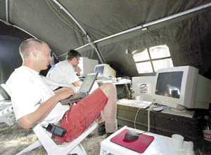Under canvas: the hackers were linked across the fields in a massive ethernet
